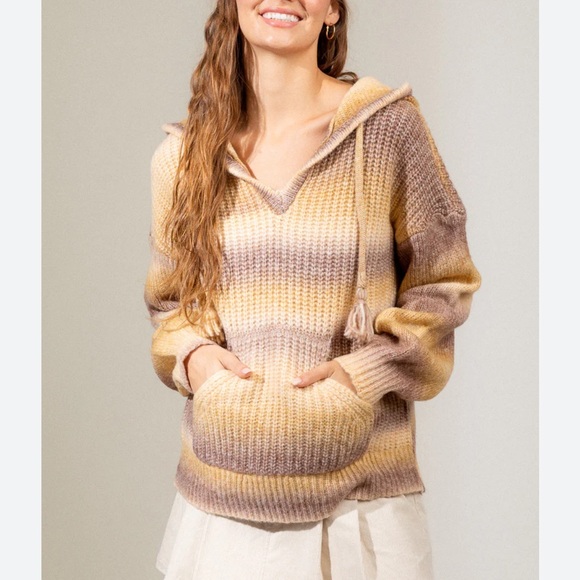 35 Boho Mocha and Mustard Ombre Hooded
Sweater - Picture 4 of 6